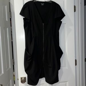 Zip up v neck balloon dress with pockets